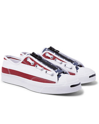 Sneakers basse a righe orizzontali bianche e rosse e blu scuro di Converse
