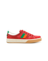 Sneakers basse a righe orizzontali rosse