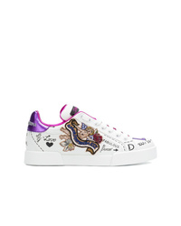 Sneakers basse con paillettes decorate bianche di Dolce & Gabbana