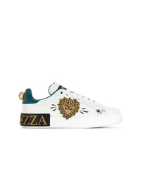 Sneakers basse con paillettes decorate bianche di Dolce & Gabbana
