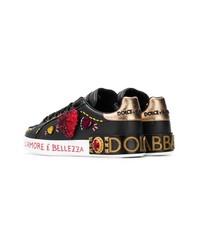 Sneakers basse con paillettes decorate nere di Dolce & Gabbana