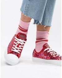Sneakers basse con paillettes rosse di Converse