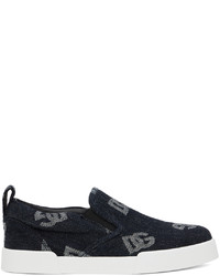 Sneakers basse di jeans stampate blu scuro di Dolce & Gabbana
