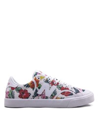Sneakers basse di tela a fiori bianche