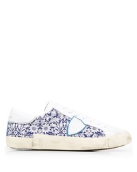 Sneakers basse di tela a fiori bianche di Philippe Model Paris