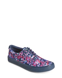 Sneakers basse di tela a fiori blu scuro