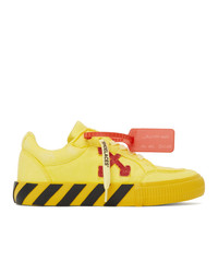 Sneakers basse di tela a righe orizzontali gialle