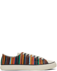 Sneakers basse di tela a righe orizzontali multicolori