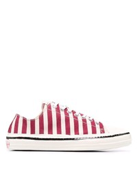 Sneakers basse di tela a righe orizzontali rosse e bianche di Marni