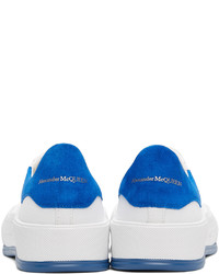 Sneakers basse di tela bianche e blu di Alexander McQueen