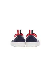 Sneakers basse di tela bianche e rosse e blu scuro di Thom Browne