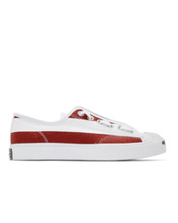Sneakers basse di tela bianche e rosse