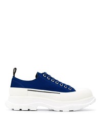 Sneakers basse di tela blu scuro e bianche di Alexander McQueen