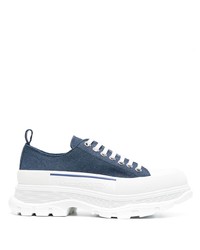Sneakers basse di tela blu scuro e bianche di Alexander McQueen