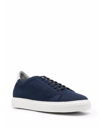 Sneakers basse di tela blu scuro e bianche di Brunello Cucinelli
