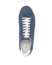 Sneakers basse di tela blu di Brunello Cucinelli