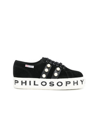 Sneakers basse di tela decorate nere e bianche di Philosophy di Lorenzo Serafini