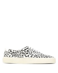 Sneakers basse di tela leopardate bianche e nere di Saint Laurent