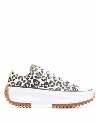 Sneakers basse di tela leopardate bianche
