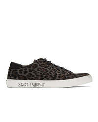 Sneakers basse di tela leopardate grigio scuro