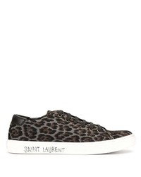 Sneakers basse di tela leopardate grigio scuro di Saint Laurent