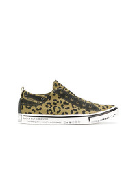 Sneakers basse di tela leopardate marrone chiaro di Diesel