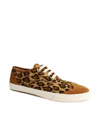 Sneakers basse di tela leopardate marrone chiaro di YMC