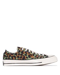 Sneakers basse di tela leopardate multicolori