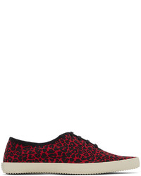 Sneakers basse di tela leopardate rosse