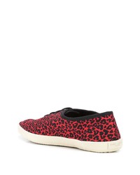 Sneakers basse di tela leopardate rosse di Saint Laurent