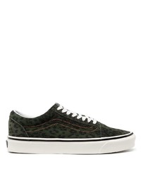 Sneakers basse di tela leopardate verde scuro di Vans