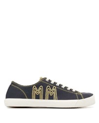 Sneakers basse di tela ricamate blu scuro di Maison Margiela