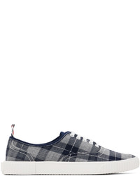 Sneakers basse di tela scozzesi grigie di Thom Browne