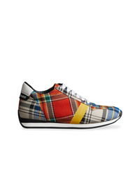 Sneakers basse di tela scozzesi multicolori