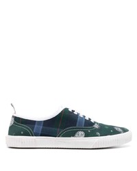 Sneakers basse di tela scozzesi verde scuro di Thom Browne