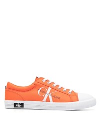 Sneakers basse di tela stampate arancioni di Calvin Klein