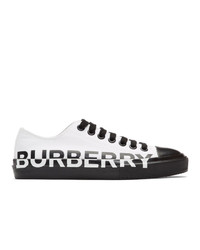 Sneakers basse di tela stampate bianche e nere di Burberry