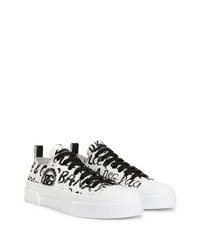 Sneakers basse di tela stampate bianche e nere di Dolce & Gabbana