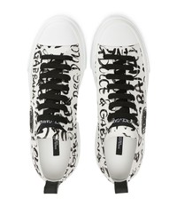 Sneakers basse di tela stampate bianche e nere di Dolce & Gabbana