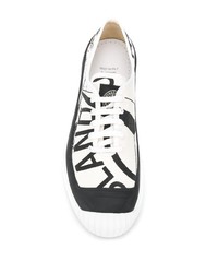 Sneakers basse di tela stampate bianche e nere di Stone Island