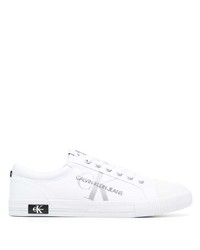 Sneakers basse di tela stampate bianche di Calvin Klein