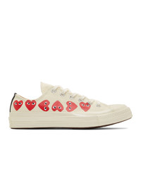 Sneakers basse di tela stampate bianche di Comme Des Garcons Play