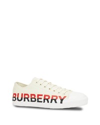 Sneakers basse di tela stampate bianche di Burberry