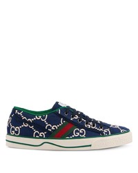 Sneakers basse di tela stampate blu scuro di Gucci