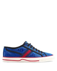 Sneakers basse di tela stampate blu di Gucci