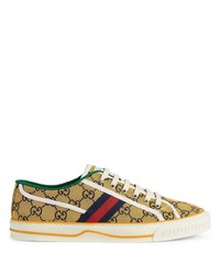 Sneakers basse di tela stampate gialle di Gucci