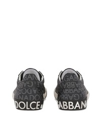 Sneakers basse di tela stampate grigio scuro di Dolce & Gabbana