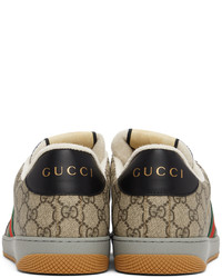 Sneakers basse di tela stampate marrone chiaro di Gucci