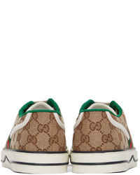 Sneakers basse di tela stampate marrone chiaro di Gucci