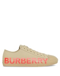 Sneakers basse di tela stampate marrone chiaro di Burberry